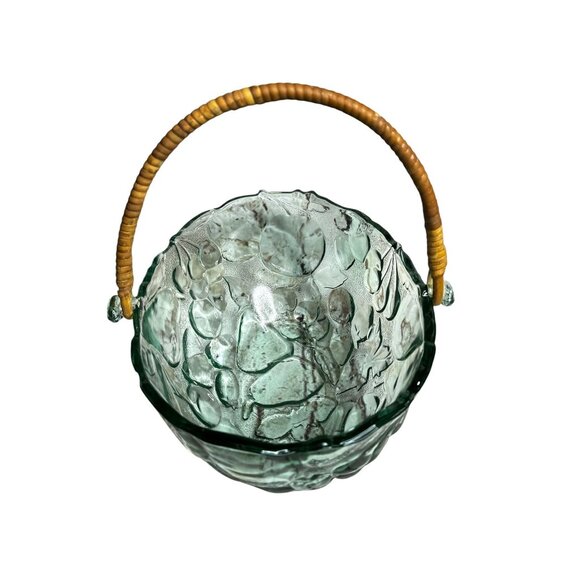 Vintage Libbey Orchard Fruit Green Tint Embossed Oval Bowl Basket - Picture 5 of 11